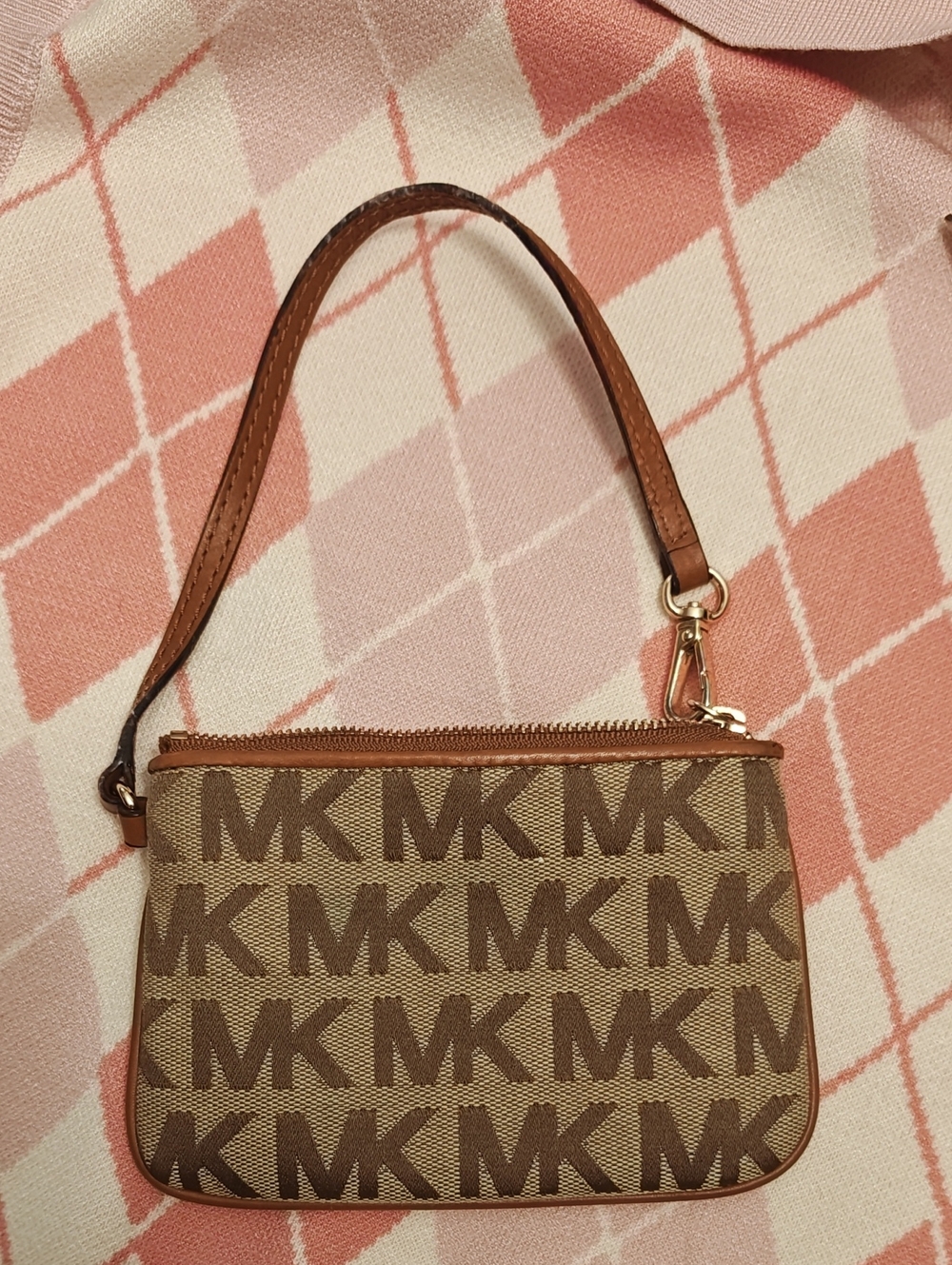 Michael Kors Tan & Brown MK Logo Wristlet